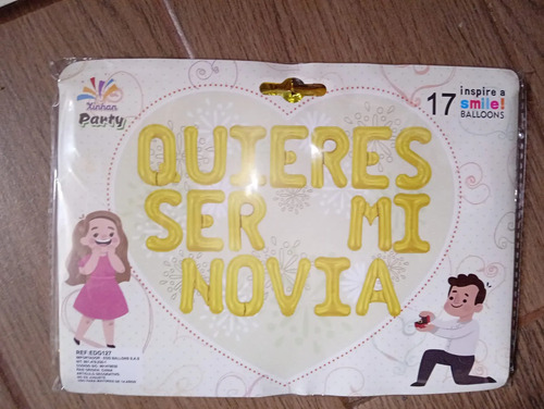 Kit Decoracion Romantica Globos Quieres Ser Mi Novia Amor Letrero Dorado miniatura 3