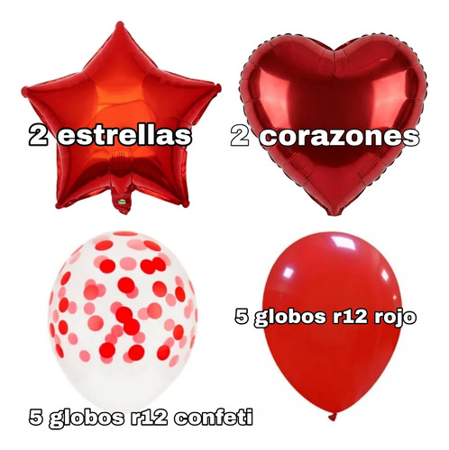 Decoracion Globos Sencilla Estrellas Y Corazón Confeti 14u Rojo — vista alternativa