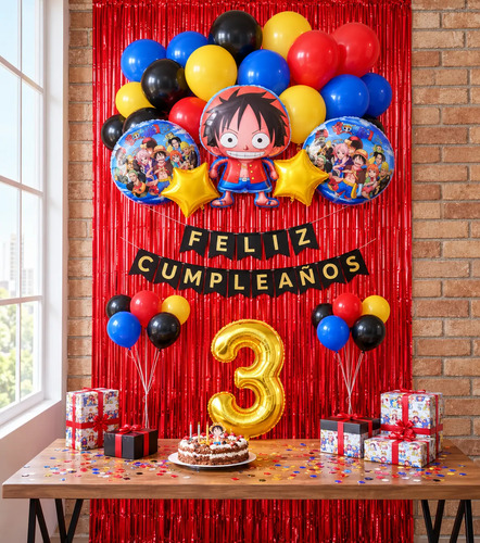Kit Decoracion Fiesta Cumpleaños Globos One Piece Luffy — imagen 1