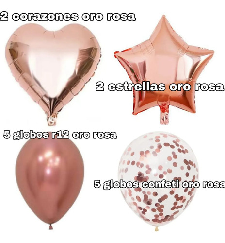 Decoracion Globos Sencilla Estrellas Y Corazón Confeti 14u Rosa — vista alternativa