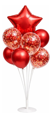 Base Globos Soporte Acrilico 7 Puesto Con Set De 7 Globos Rojo