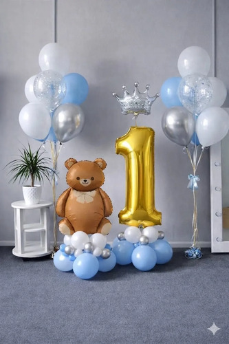 Kit Decoración Globos Animalitos Tiernos - Cumple (mes-años) Osito