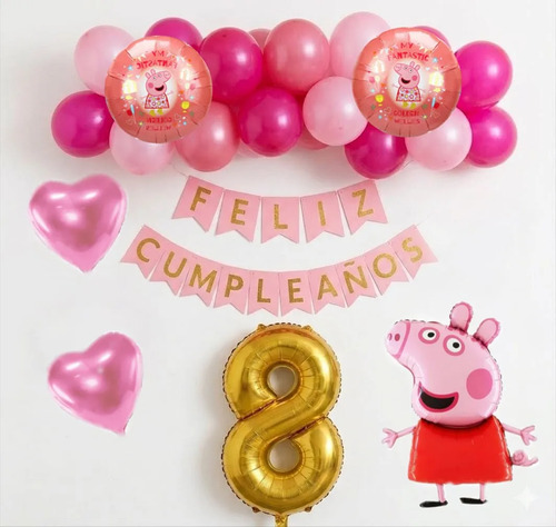 Kit Decoración Globos Peppa Pig Set Cumpleaños 26 Pzs — imagen 1