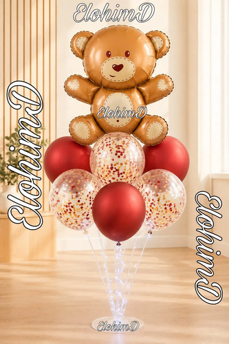 Decoración Globos Amor Y Amistad San Valentín Osito Base Luz Rojo Oso Feliz