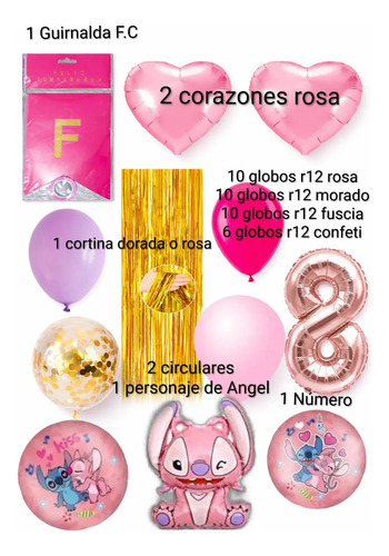 Kit Decoracion Stitch Angel Cumpleaños Rosa Globos Fiesta miniatura 2