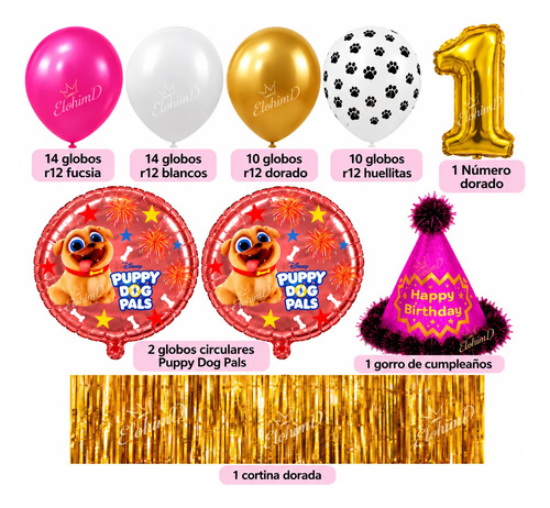 Kit Decoracion Huellitas De Amor Cumpleaños Perruno Fiesta Rosa miniatura 2