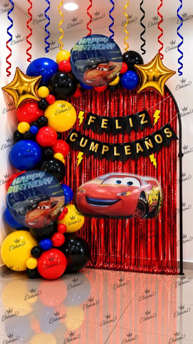 Kit Decoracion Cars Rayo Mcqueen Cumpleaños Globos 92 Pcs