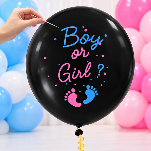 Globo Revelación De Sexo O Género Confeti Azul Y Rosa 36  Negro miniatura 2