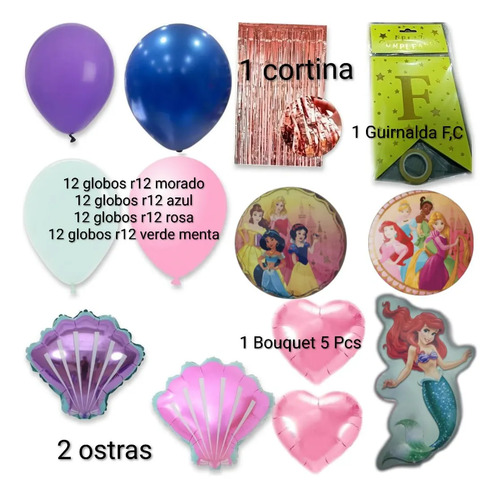 Kit Decoracion La Sirenita Ariel Cumpleaños Globos Fiesta miniatura 2