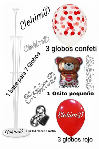 Decoración Globos Amor Y Amistad San Valentín Osito Base Luz Rojo Osito Feliz Dia miniatura 2
