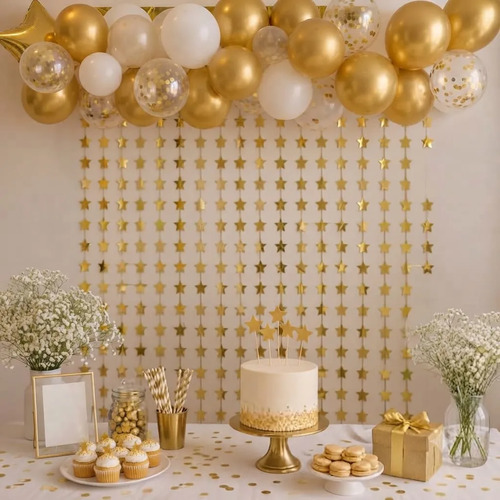 Cortina Metalizada Estrellas Cumpleaños Fiesta Decoracion Dorado — vista alternativa