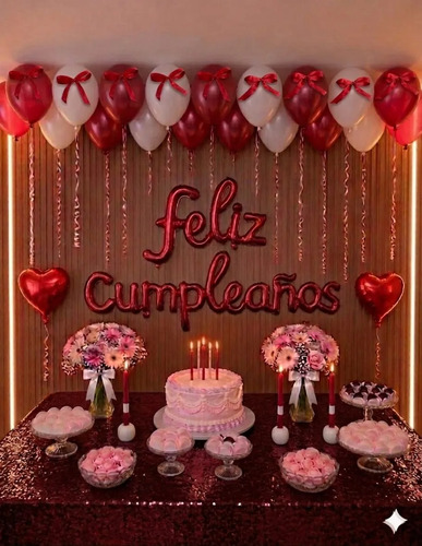 Kit Decoracion Feliz Cumpleaños Mujer Rosa Globos Fiesta Rojo