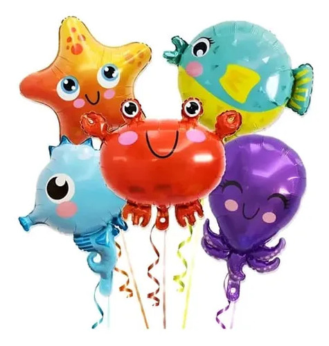 Kit Animales Marinos Globos Decoracion Cumpleaños 5 Pzs Multicolor