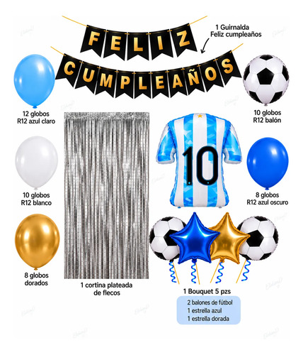 Kit Decoración Fiesta Futbol Lionel Messi Argentina 55 Pzs miniatura 2