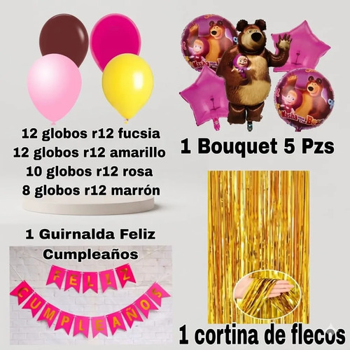 Kit Decoración Masha Y El Oso Cumpleaños Globos Fiesta miniatura 2