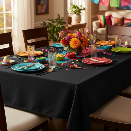 Mantel Fiesta Decoracion Tipo Tela Reutilizable 137x183cm Negro — vista alternativa