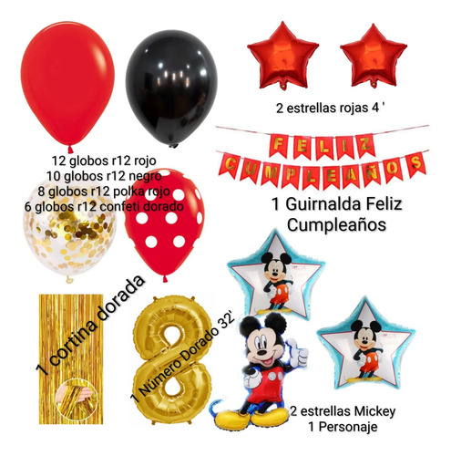 Kit Decoracion Mickey Mouse Globos Cumpleaños 44 Pzs Fiesta miniatura 2