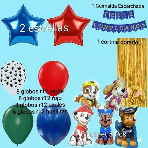 Kit Decoracion Cumpleaños Paw Patrol Patrulla Canina Globos miniatura 2