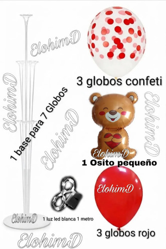 Decoración Globos Amor Y Amistad San Valentín Osito Base Luz Rojo Abrasitos miniatura 2
