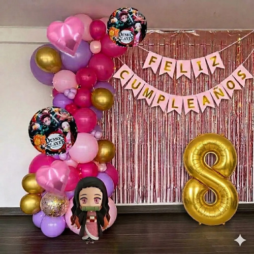 Kit Decoracion Nezuko Cumpleaños Globos Fiesta Demon Slayer