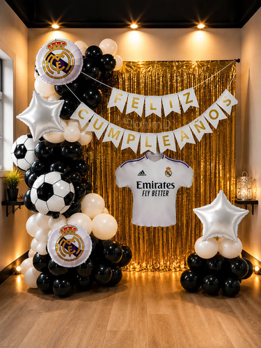 Kit Decoracion Real Madrid Cumpleaños Fiesta Globos Fútbol