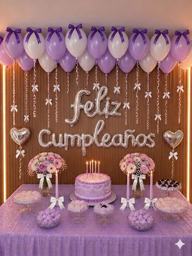 Kit Decoracion Feliz Cumpleaños Mujer Rosa Globos Fiesta Morado