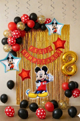 Kit Decoracion Mickey Mouse Globos Cumpleaños 44 Pzs Fiesta — imagen 1