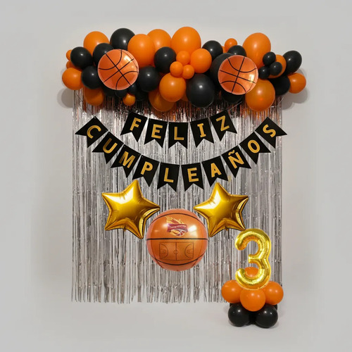Kit Decoracion Cumpleaños Globos Baloncesto Basket 58 Pzs miniatura 4
