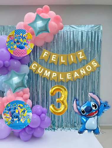 Kit Decoración Stitch Cumpleaños Fiesta Globos 79 Pzs — imagen 1