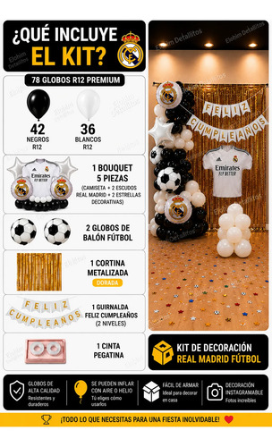 Kit Decoracion Real Madrid Cumpleaños Fiesta Globos Fútbol miniatura 2