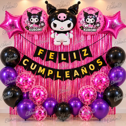 Kit Decoracion Cumpleaños Kuromi Globos Fiesta Tematica — imagen 1