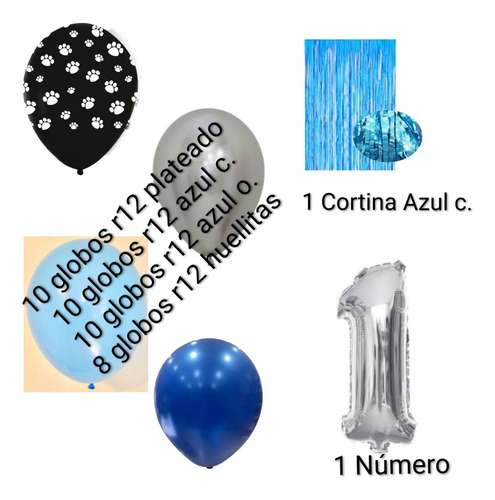 Kit Decoracion Huellitas De Amor Cumpleaños Perruno Fiesta Azul miniatura 2