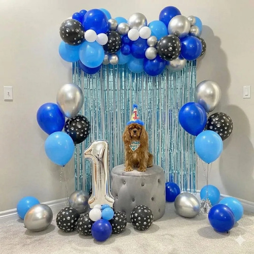 Kit Decoracion Huellitas De Amor Cumpleaños Perruno Fiesta Azul — imagen 1