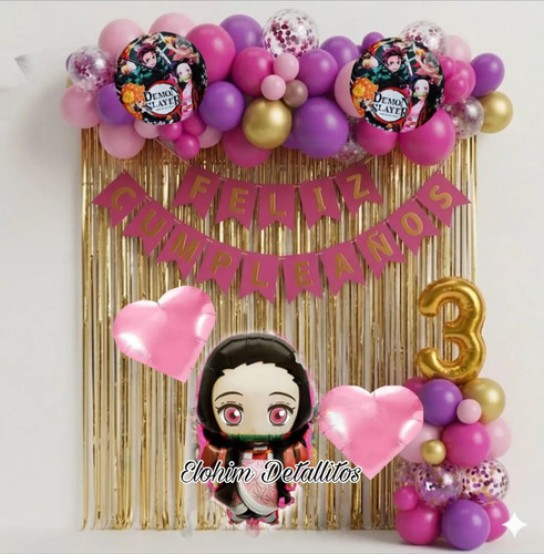 Kit Decoracion Nezuko Demon Slayer Cumpleaños Globos Fiesta — imagen 1