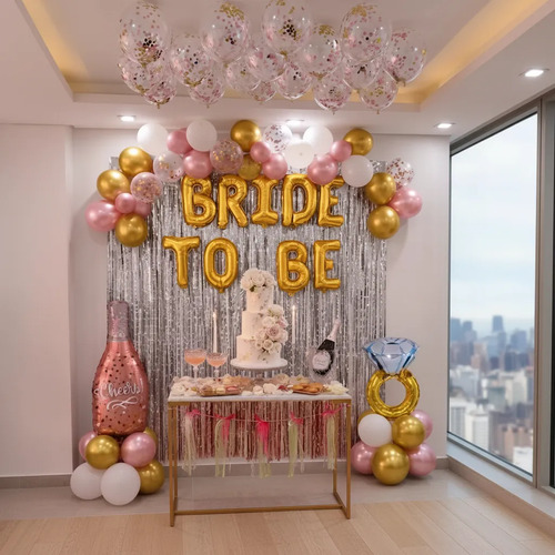 Kit Decoración Globos Despedida Soltera Bride To Be 54 Pzs Dorado — imagen 1