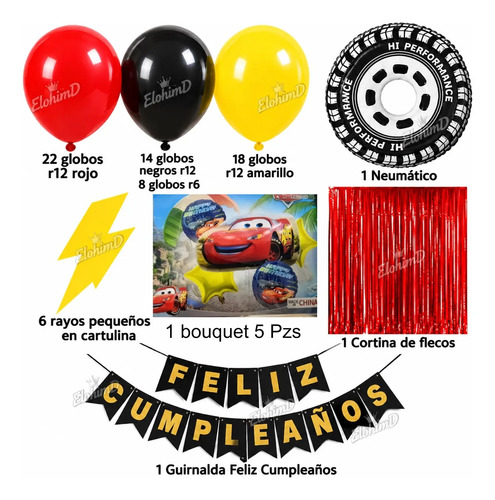 Kit Decoracion Cars Rayo Mcqueen Cumpleaños Fiesta Globos miniatura 2