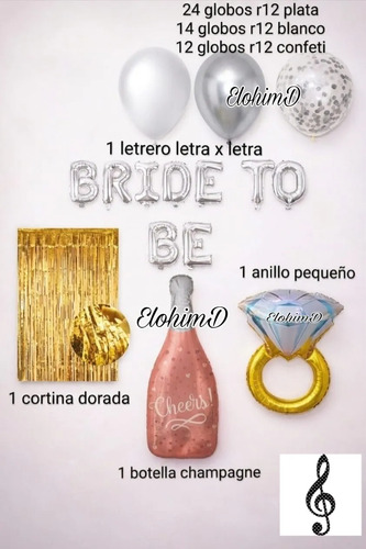 Kit Decoración Globos Despedida Soltera Bride To Be 54 Pzs Plateado miniatura 3