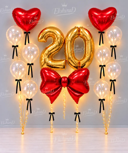 Kit Decoracion Feliz Cumpleaños Mujer Globos Fiesta Lazo Rojo — imagen 1