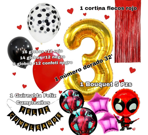 Kit Decoracion Cumpleaños Globos Deadpool Fiesta 46 Pzs — vista alternativa