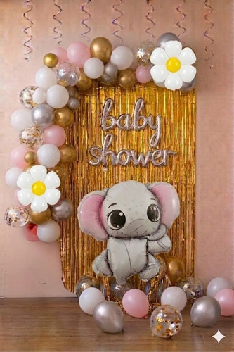Kit Decoracion Baby Shower Globos Fiesta 60 Pzs Plateado — imagen 1