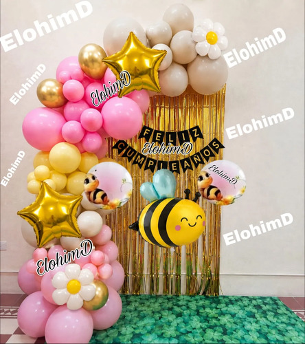 Kit Decoracion Cumpleaños Globos Fiesta Abejita Dulce Panal