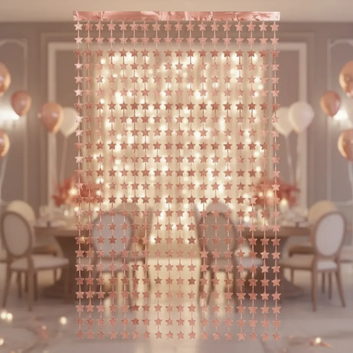 Cortina Metalizada Estrellas Cumpleaños Fiesta Decoracion Rosa miniatura 4