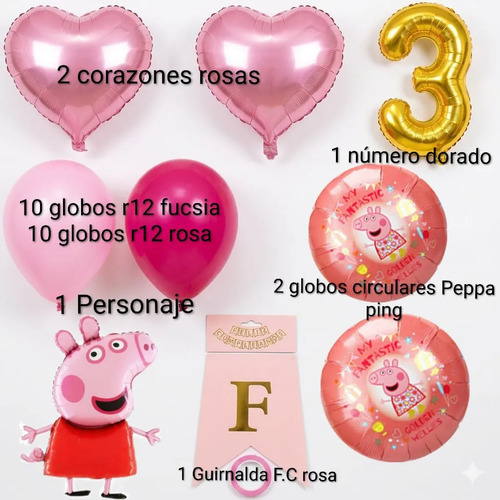 Kit Decoración Globos Peppa Pig Set Cumpleaños 26 Pzs miniatura 2