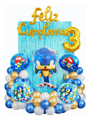 Kit Decoracion Cumpleaños Sonic Globos Cortina Numero 48 Pcs — imagen 1