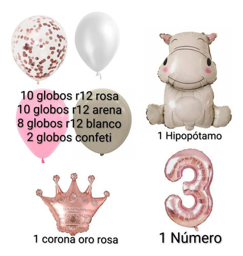 Kit Decoración Globos Animalitos Tiernos - Cumple (mes-años) Hipopotamo — vista alternativa
