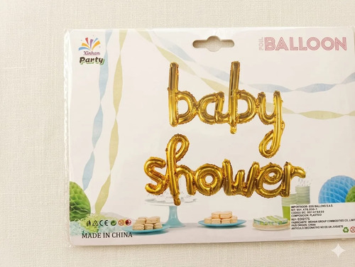 Globo Baby Shower Cursivo Letrero Fiesta Decoracion Dorado — imagen 1