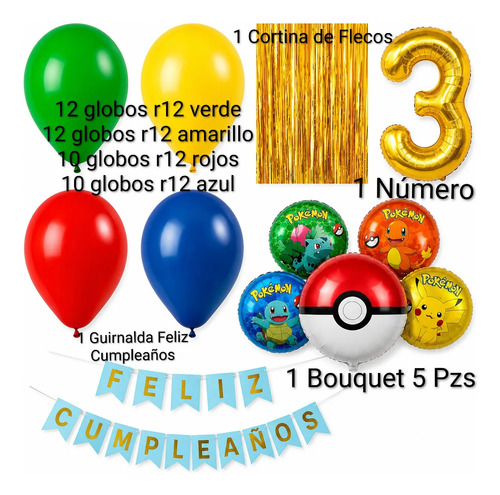 Kit Decoracion Pokémon Pokebolas Cumpleaños Globos Fiesta miniatura 2