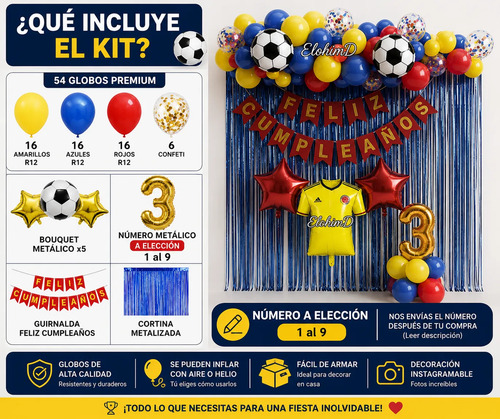 Kit Decoracion Fútbol Selección Colombia Globos Cumpleaños — vista alternativa