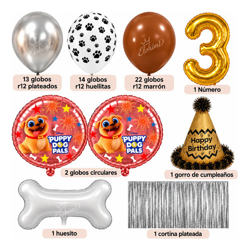 Kit Decoracion Huellitas De Amor Cumpleaños Perruno Fiesta Marron miniatura 2