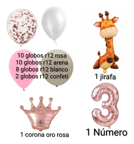 Kit Decoración Globos Animalitos Tiernos - Cumple (mes-años) Jirafa miniatura 2